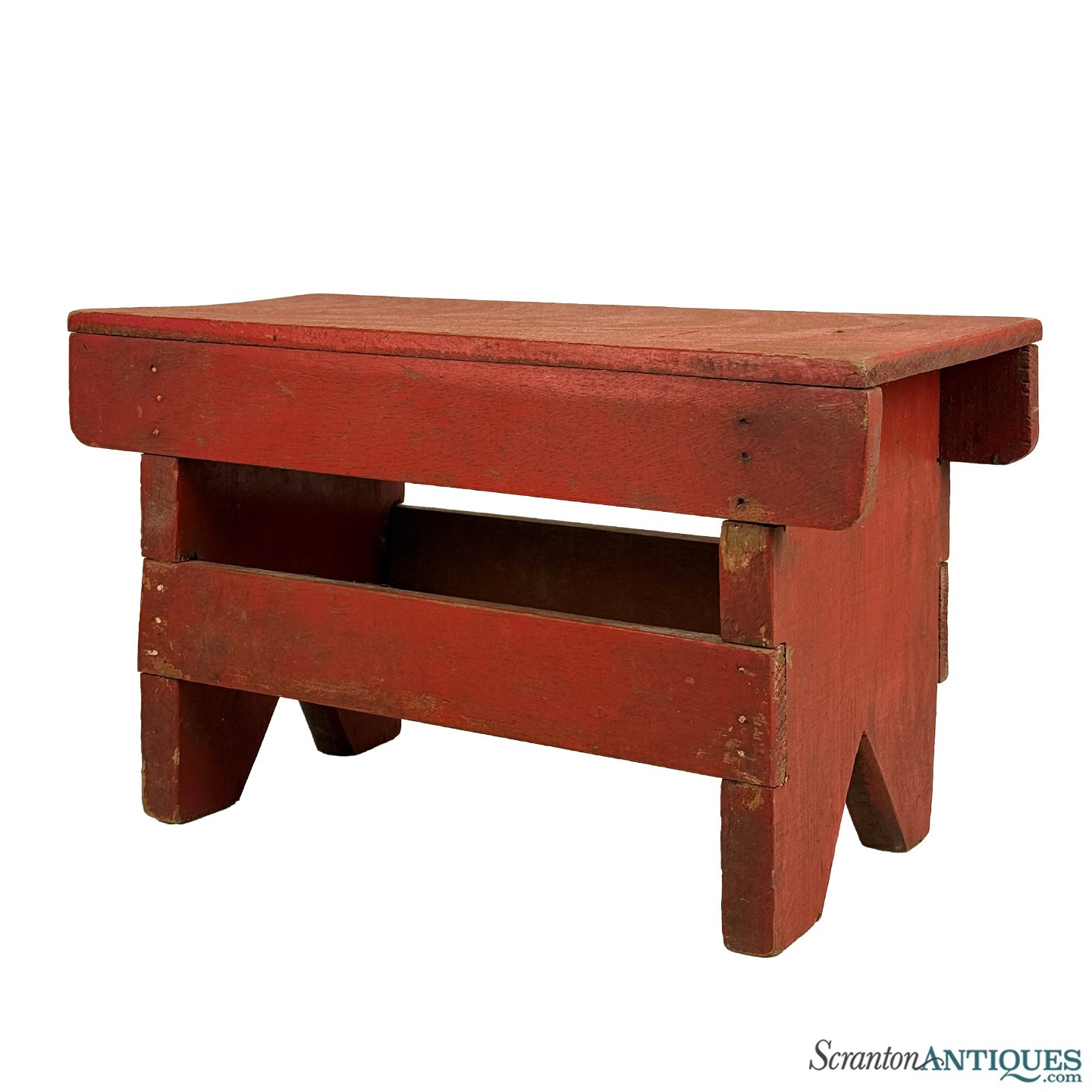 Antique Primitive Farmhouse Red Slatted Milking Stool