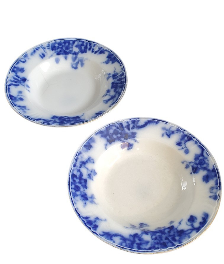 2 Antique Flow Blue 9 Inch Bowls Thomas Hughes & Son England c. 1890