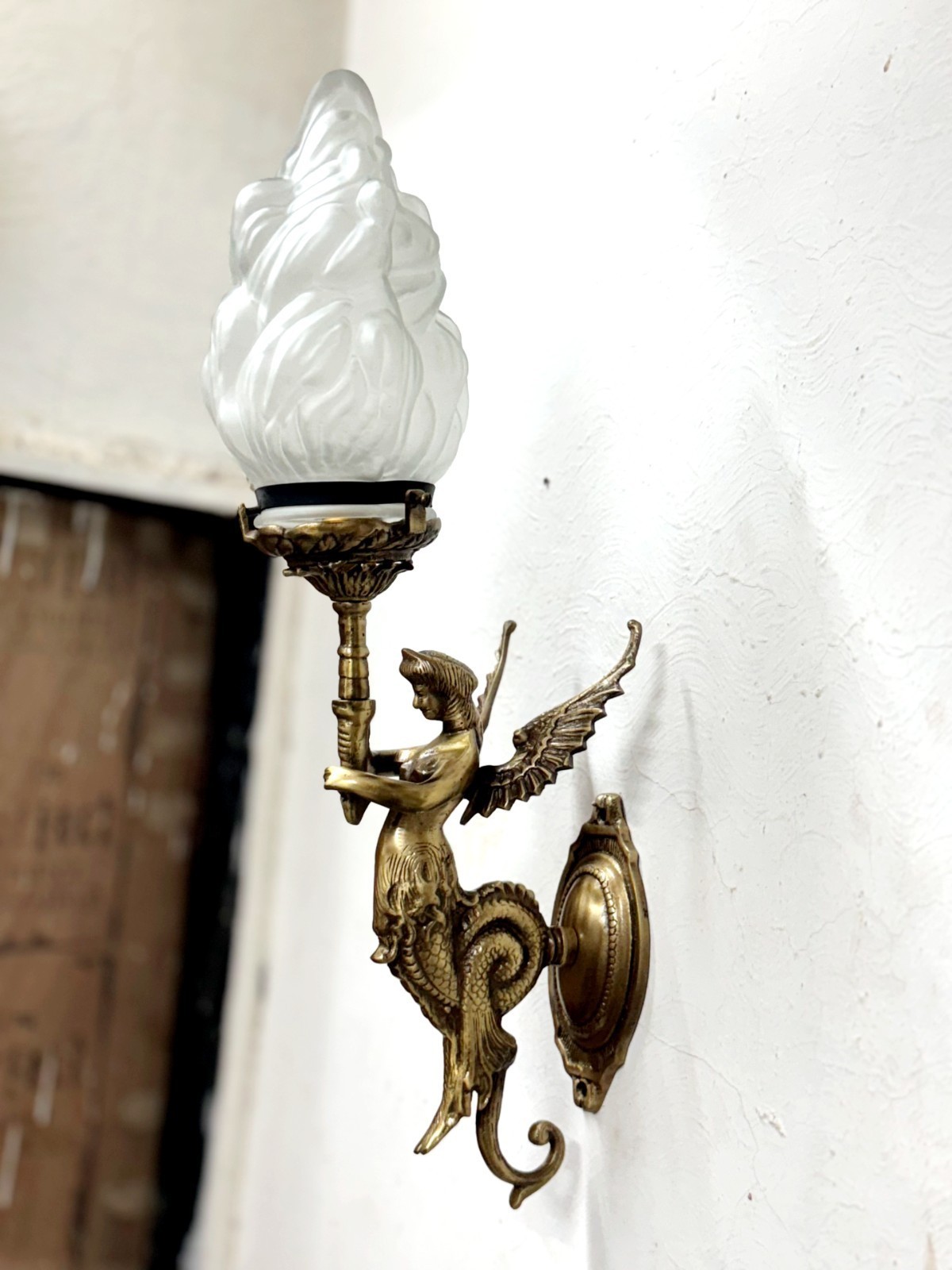 Art Deco Brass Mermaid Wall Sconce Light – Vintage Antique Nouveau Lamp