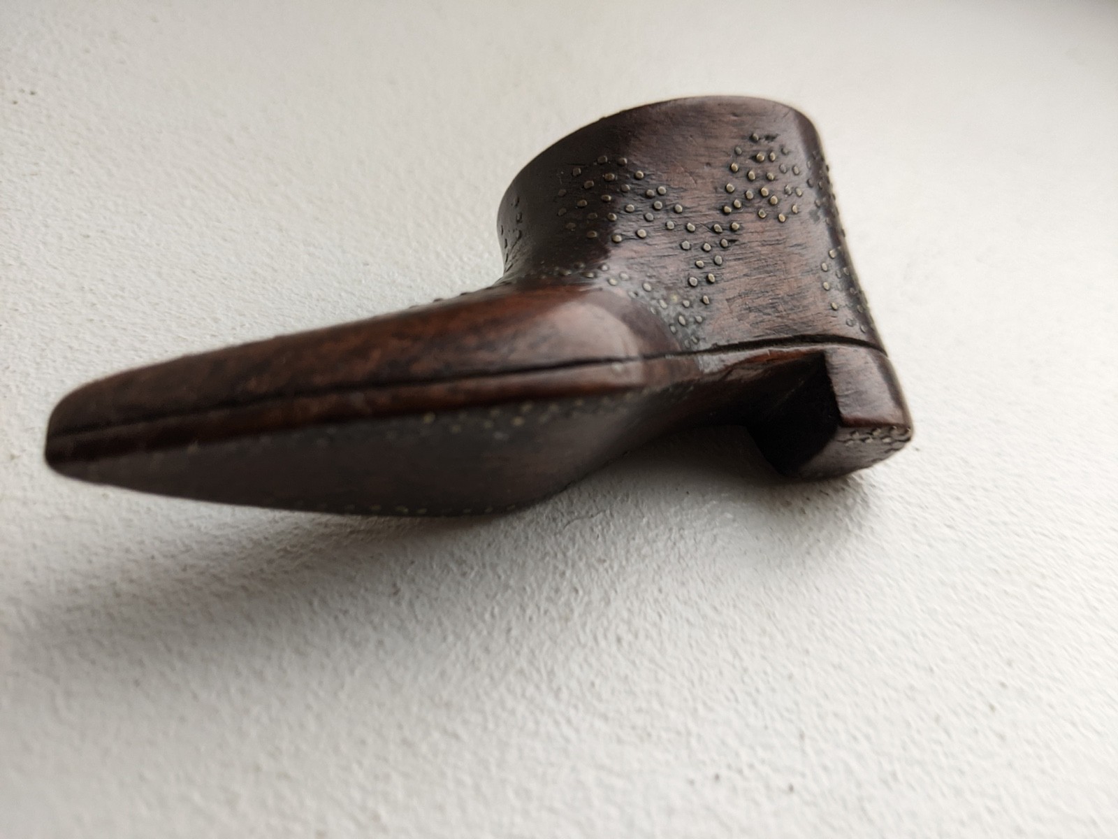 Antique Georgian Treen Snuff Shoe Brass Pique Decoration.