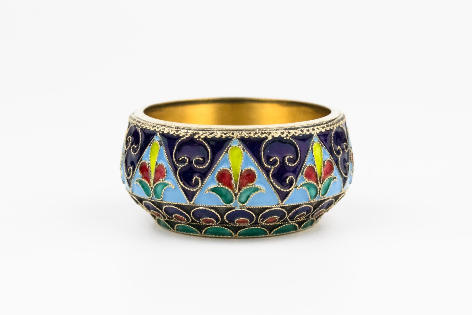 Imperial Russian 916 Silver Enamel Salt Cellar – Blue, Red, Green Enamel Work