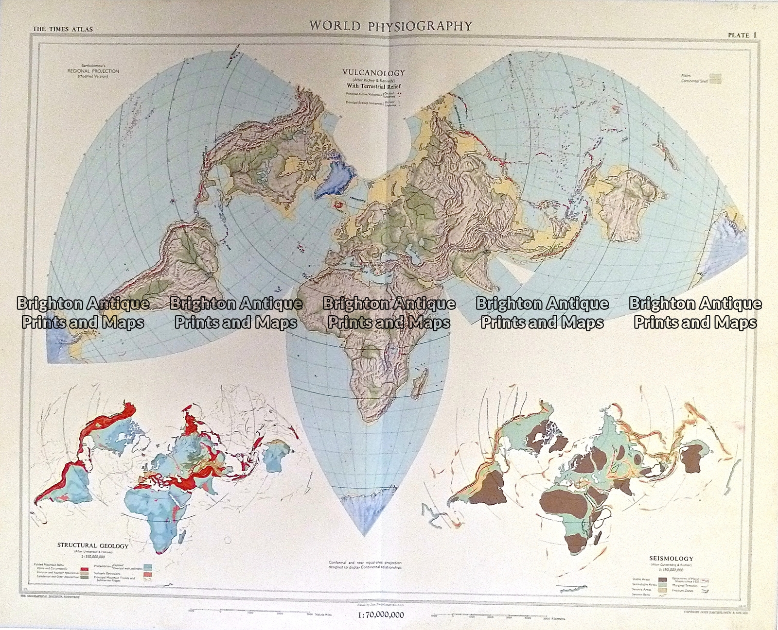Vintage map – World Physiography by Bartholomew c.1958 Ref# 232-912