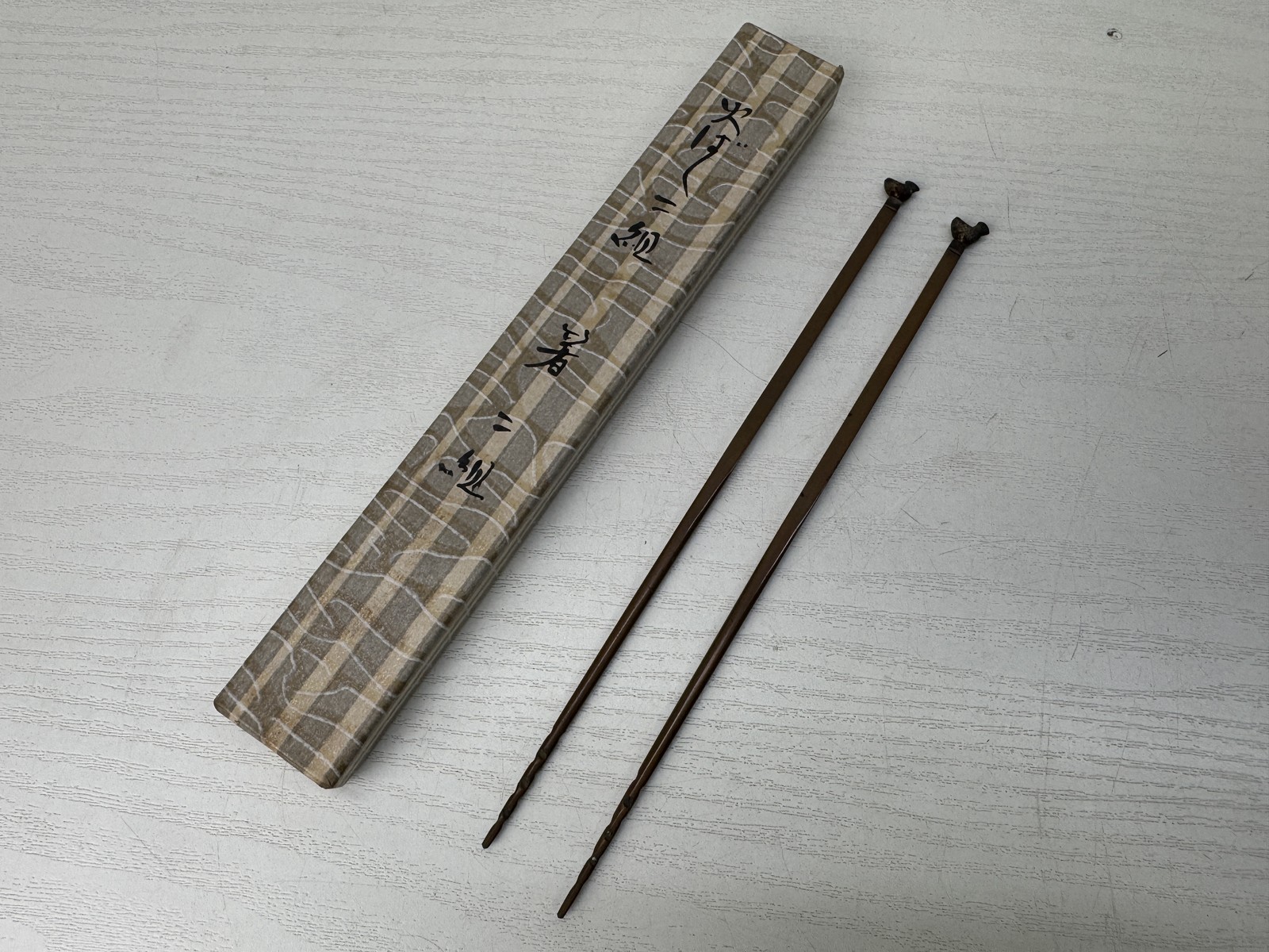Y9840 HIBASHI copper Chopsticks tongs Plover ornament Japan Tea Ceremoy antique
