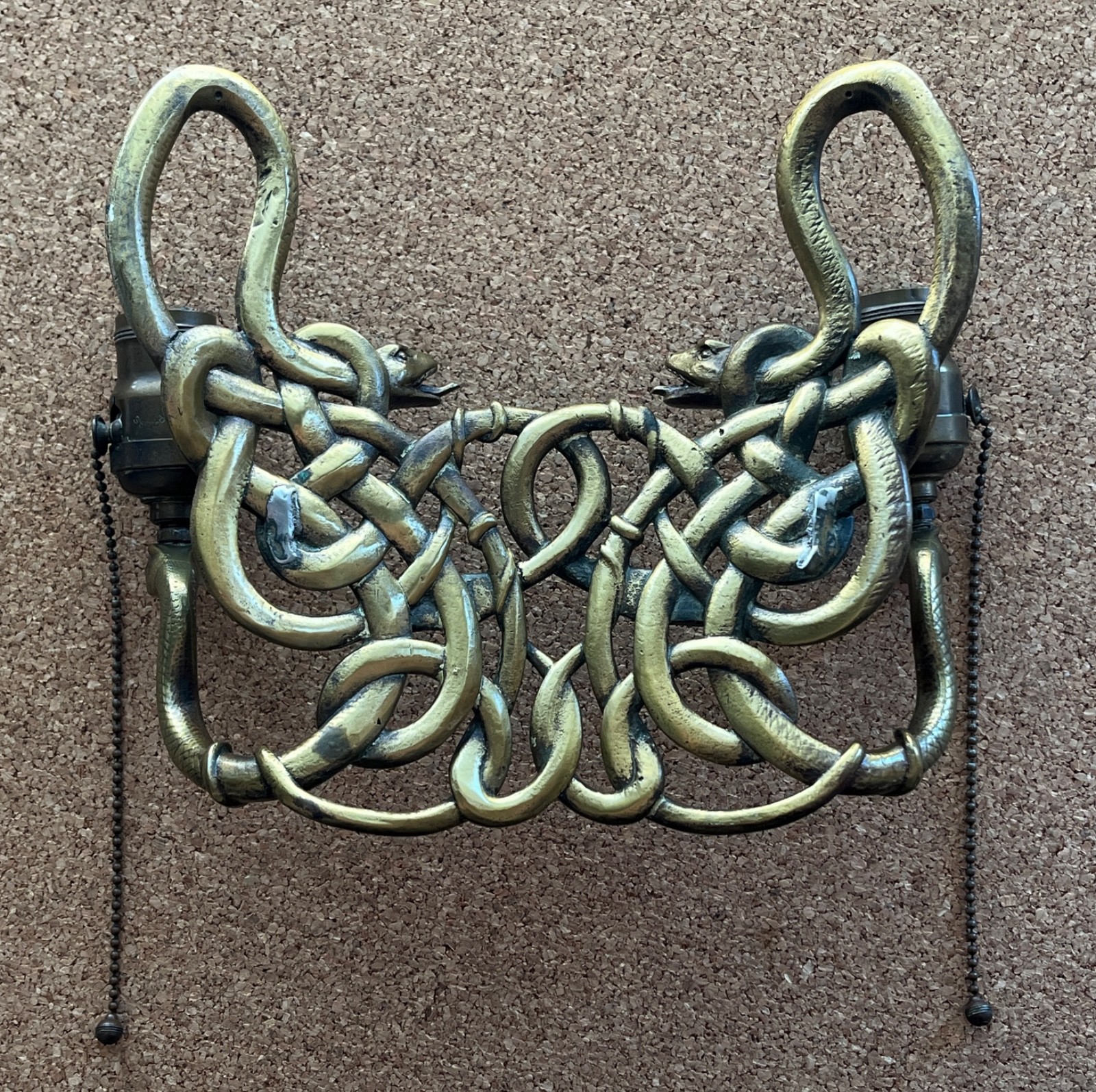 Rare Antique Brass 6-Serpent Interlocking Sconce Frame – Early 20th Century