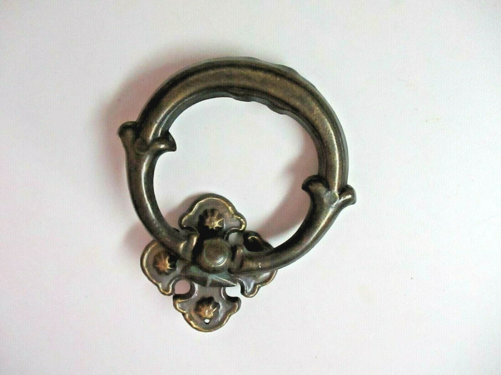 KBC N-3896 Knocker Style Drop Ring Pull Handle Backplate Dark Aged Brass MCM Vtg