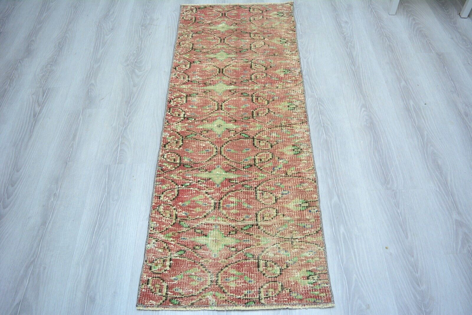 Red Turkish Vintage Runner, 1.8×4.9ft, Antique Red Floral Handmade Runner,