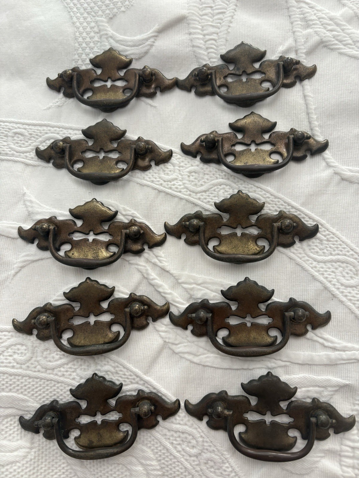 Vintage Batwing Drop Bail Drawer Pulls Patina 4.25” Width 2.5″ Centers Lot Of 10