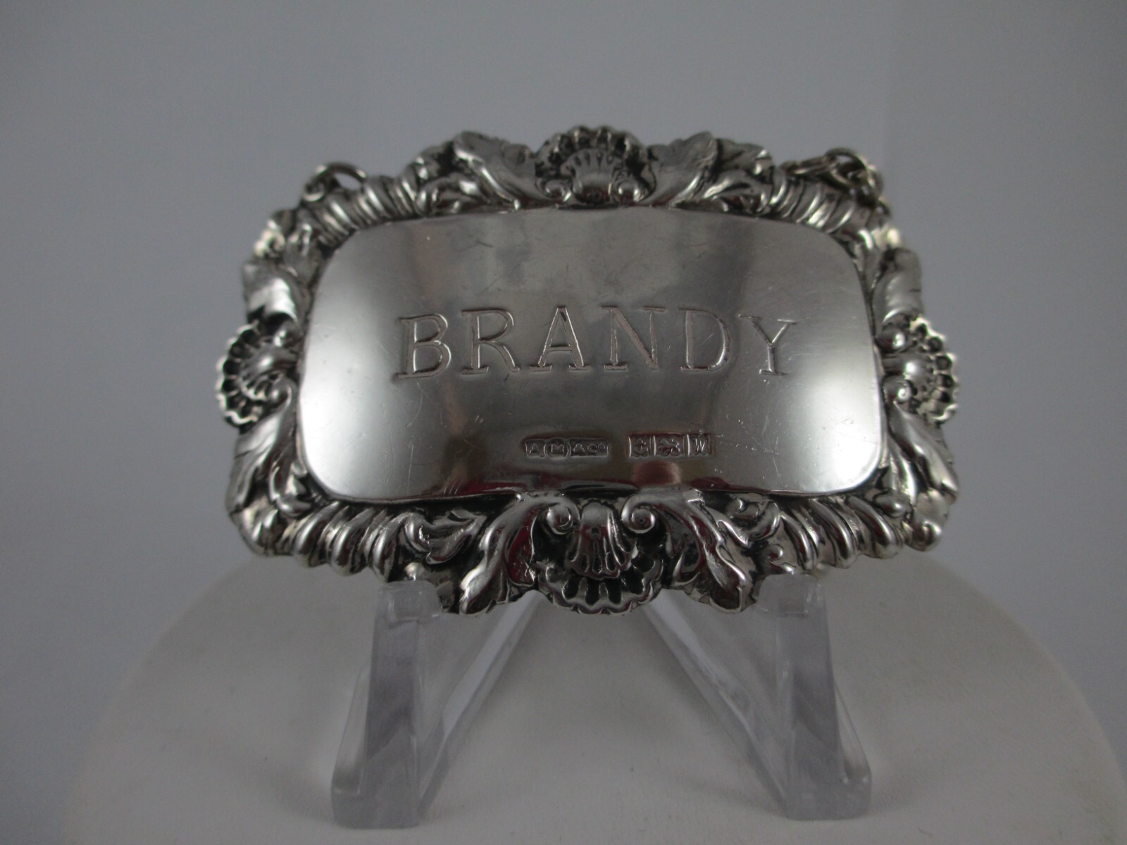 LOVELY SOLID SILVER ” BRANDY” DECANTER LABEL, A.MARSTON & Co, BIRM 1971