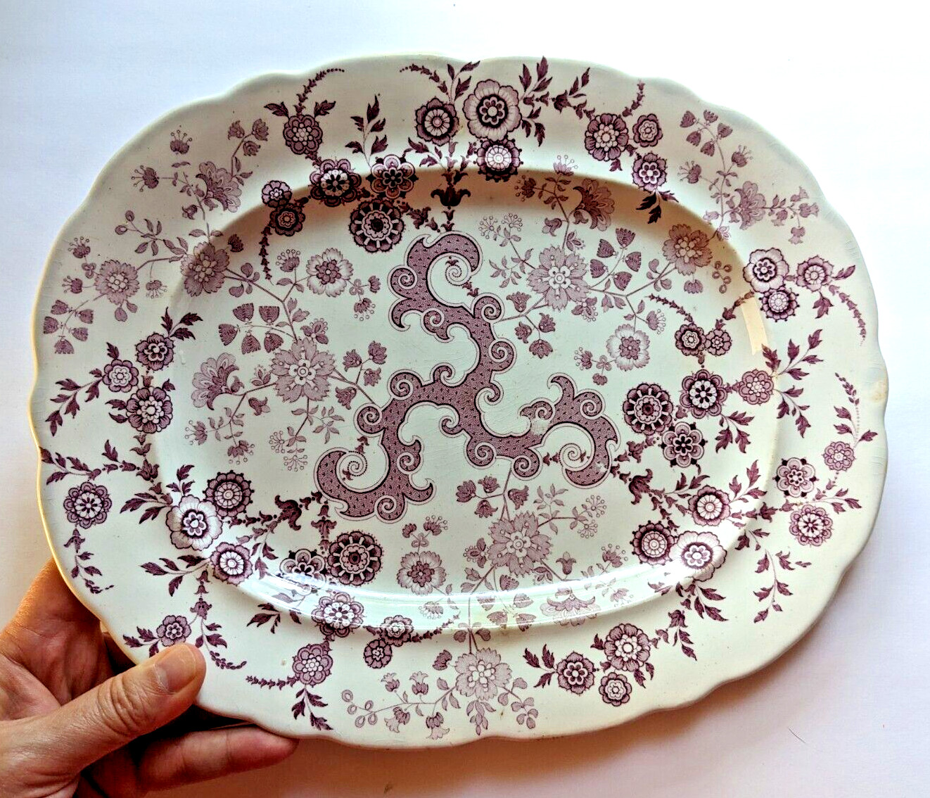 Rare Antique Mulberry Transferware Platter ‘Flosculous’ W.Ridgway Staffordshire