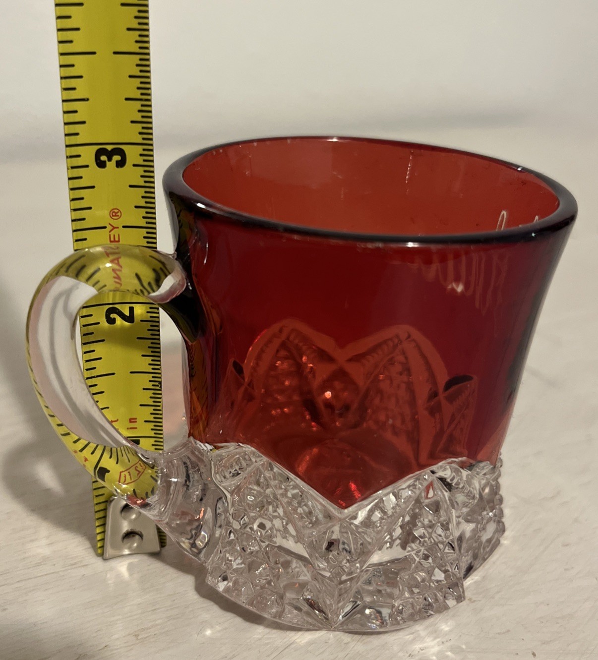 Antique Ruby Red Flash Souvenir Glass CUT GLASS COFFEE MUG Ithaca
