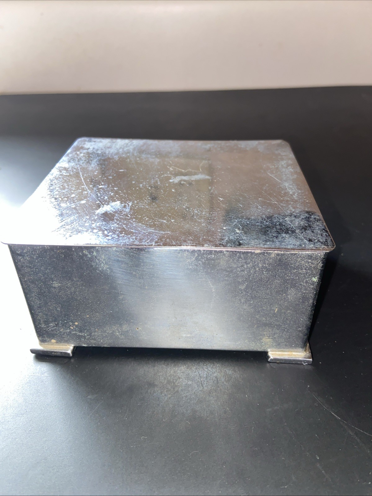 Antique Apollo (4x3x2″) Trinket / Jewelry Box – Cedar Lined – Silver Plate