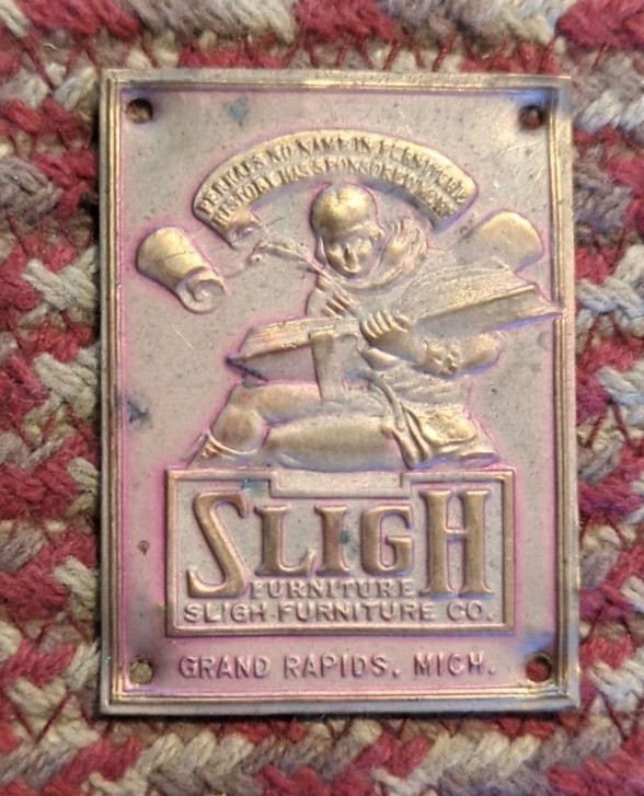Antique Sligh Furniture Co. Grand Rapids Michigan Brass Tag Plaque USA Salvaged