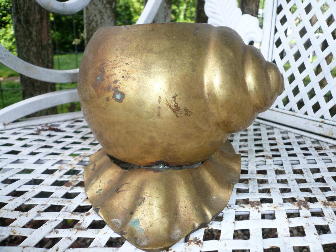 EXQUISITE OLD PATINATED SOLID BRASS VINTAGE SNAIL GARDEN PLANTER 9 1/2″ LONG