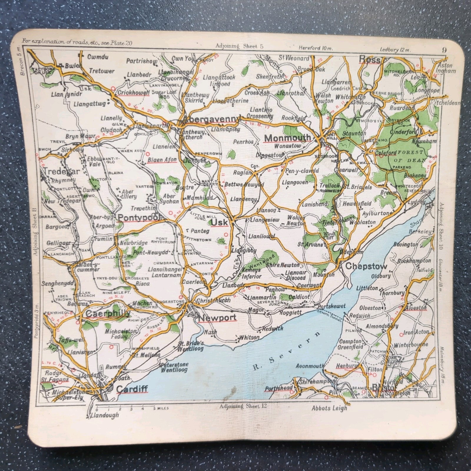 Original c1920 Bacons Road Atlas Of Abergavenny Monmouth Newport Ross Cardiff