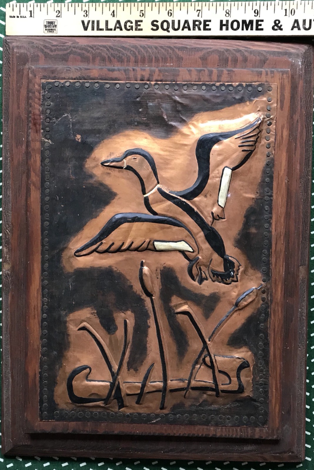 Copper on Board Duck Picture – Rustled From Cattails Hammered 11 x 15