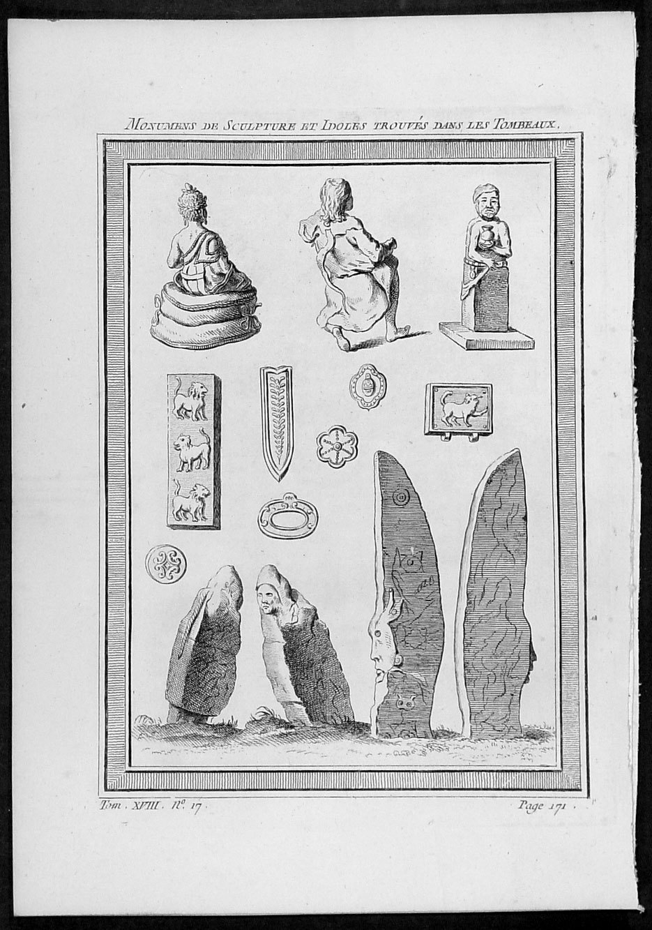 1755 Prevost Antique Print Statues Carvings, Tombs Tartary Primorsky Krai Russia