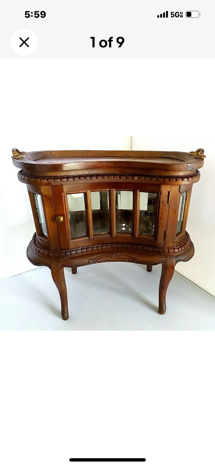 RARE ANTIQUE OVAL CURIO TABLE BEVELED GLASS REMOVABLE TRAY CIRCA 1900’S