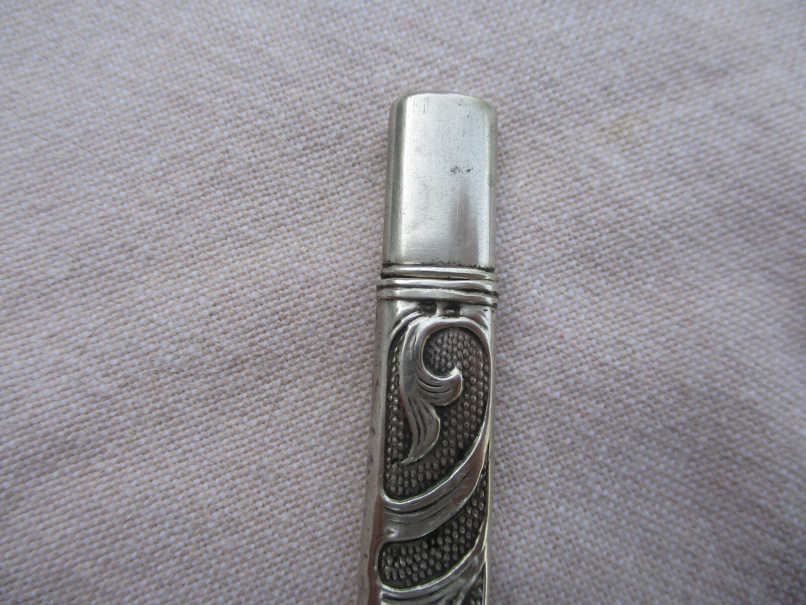 ANTIQUE FRENCH SOLID SILVER GUILLOCHE PENCIL HOLDER ART NOUVEAU MISTLETOE XIXthC