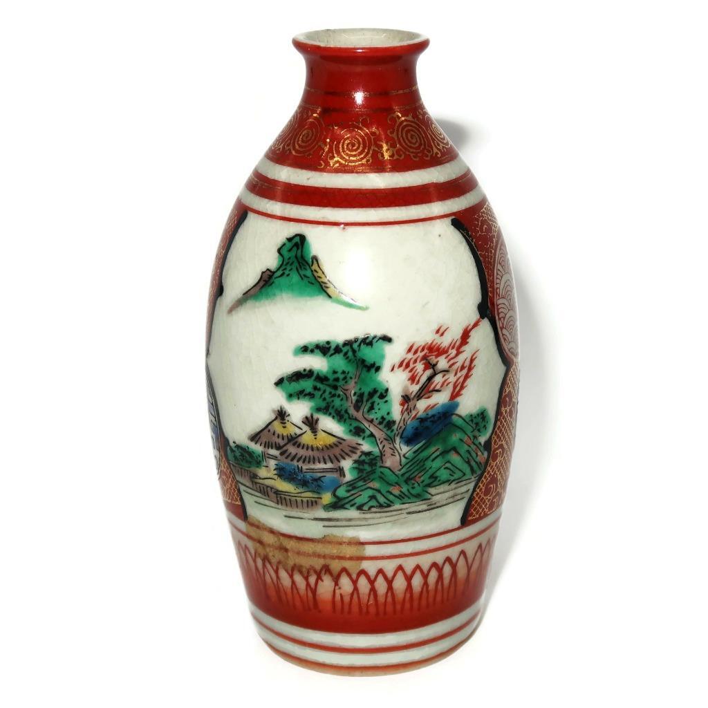 Vintage Japanese Kutani Floral River Tokkuri Sake Bottle, 4 3/4″ (10)