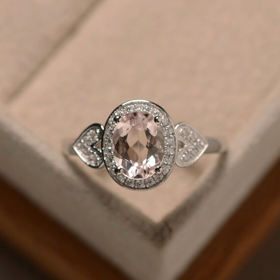 1.65 Ct Natural Morganite Diamond Engagement Ring 14K Solid White Gold Size 5