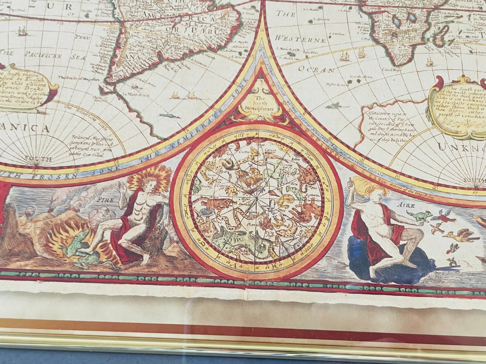 A NEW AND ACCURAT MAP OF THE WORLD 1651 Framed Reproduction 19 x 23″