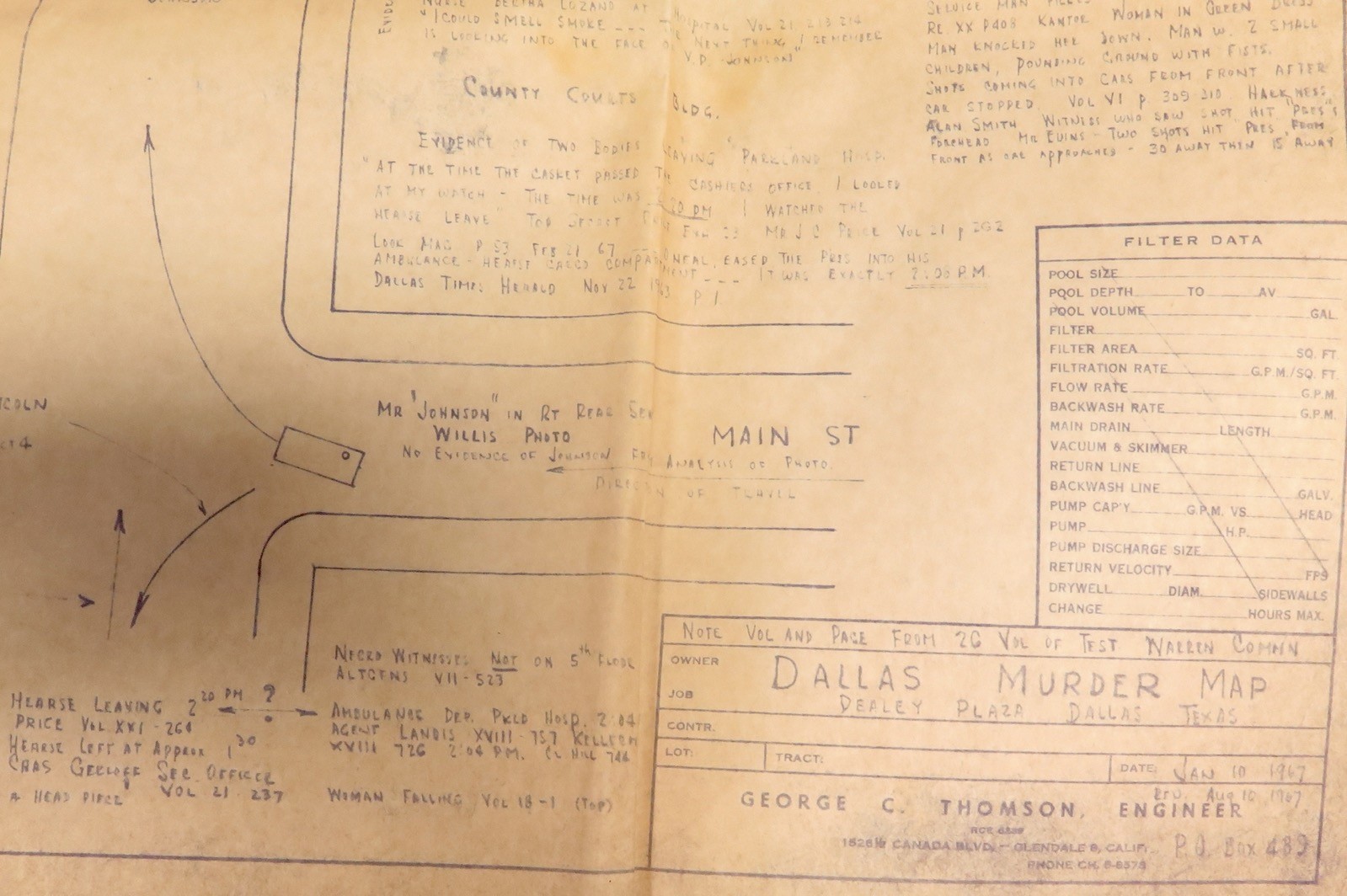 RARE JFK Assassination “Dealey Plaza Map & “Seven Entry Wounds” by G Thomson