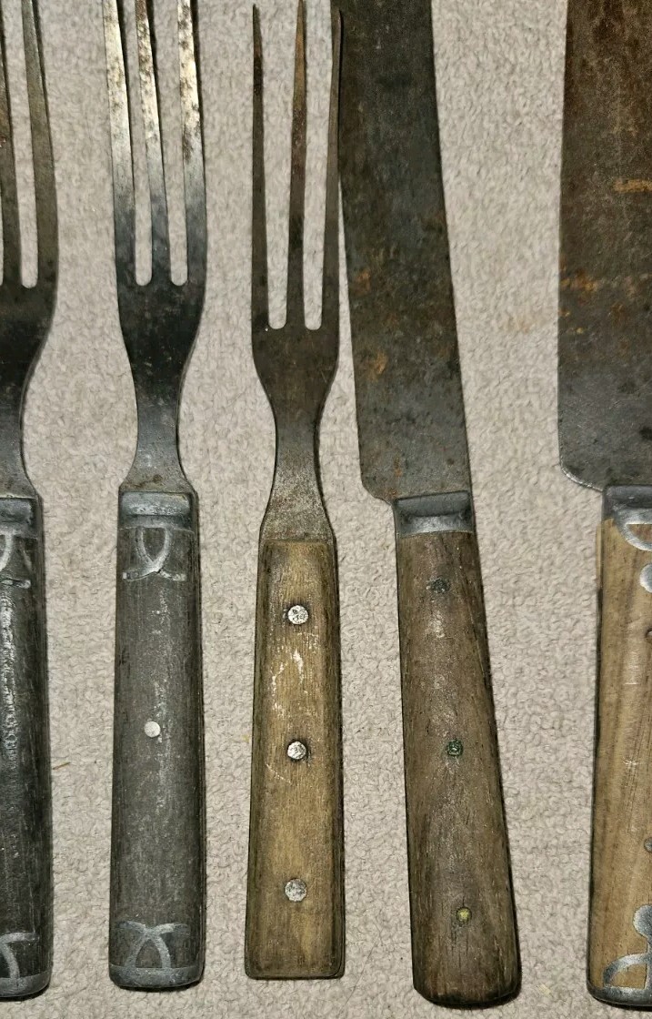 Antique Civil War Era Flatware 3 Knives & 8 – 3 Tine Forks Primitive