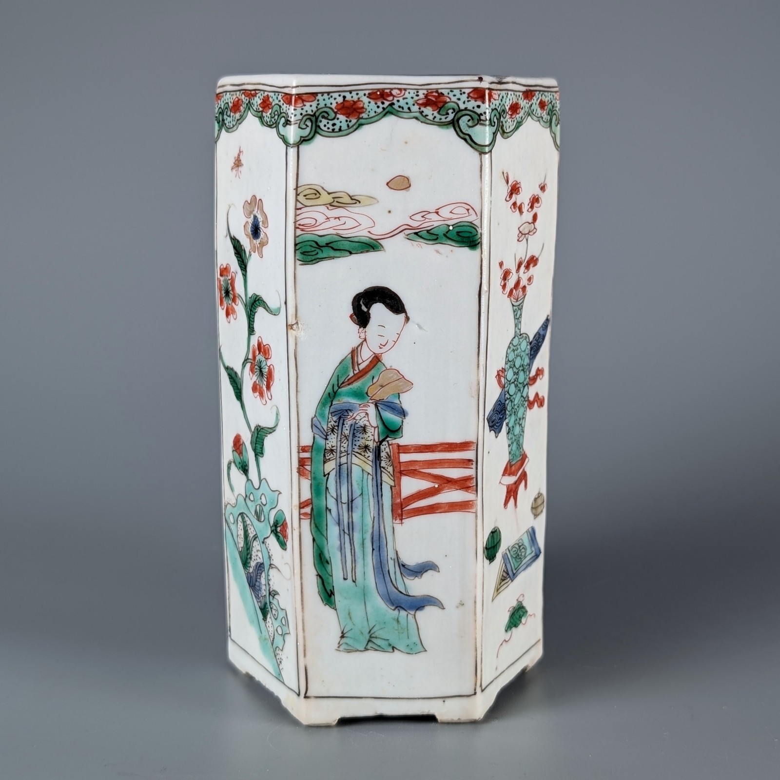 Antique Chinese Kangxi Porcelain 17/18th C Famille Verte Eliza Tea Caddy H14cm