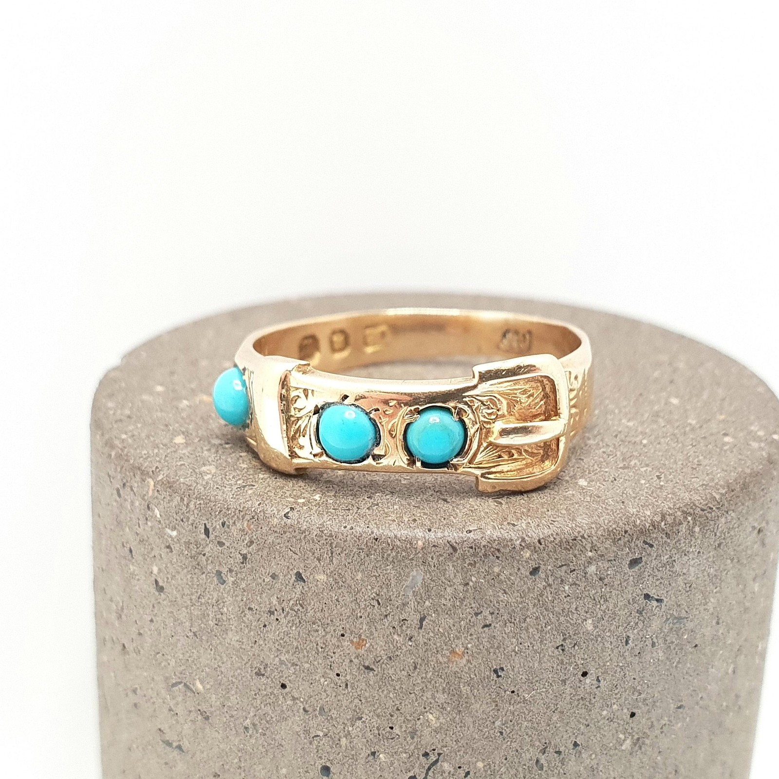 Antique Victorian 18ct Gold Belt Buckle Ring Turquoise 1867 Hallmark Solid 18k