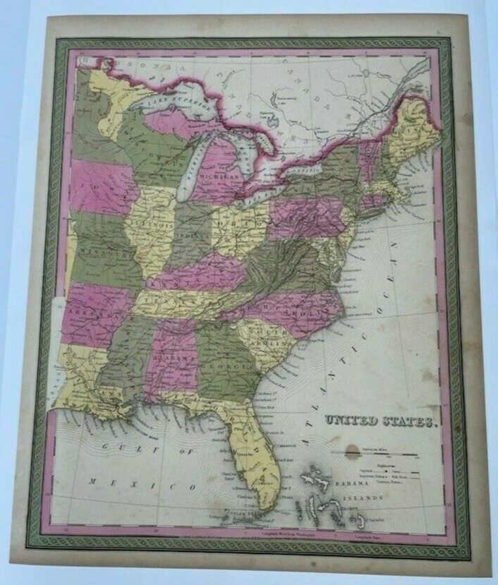 AUTHENTIC MAP OF THE EASTERN UNITED STATES MAP – 1847 – SPECIAL PRICING!