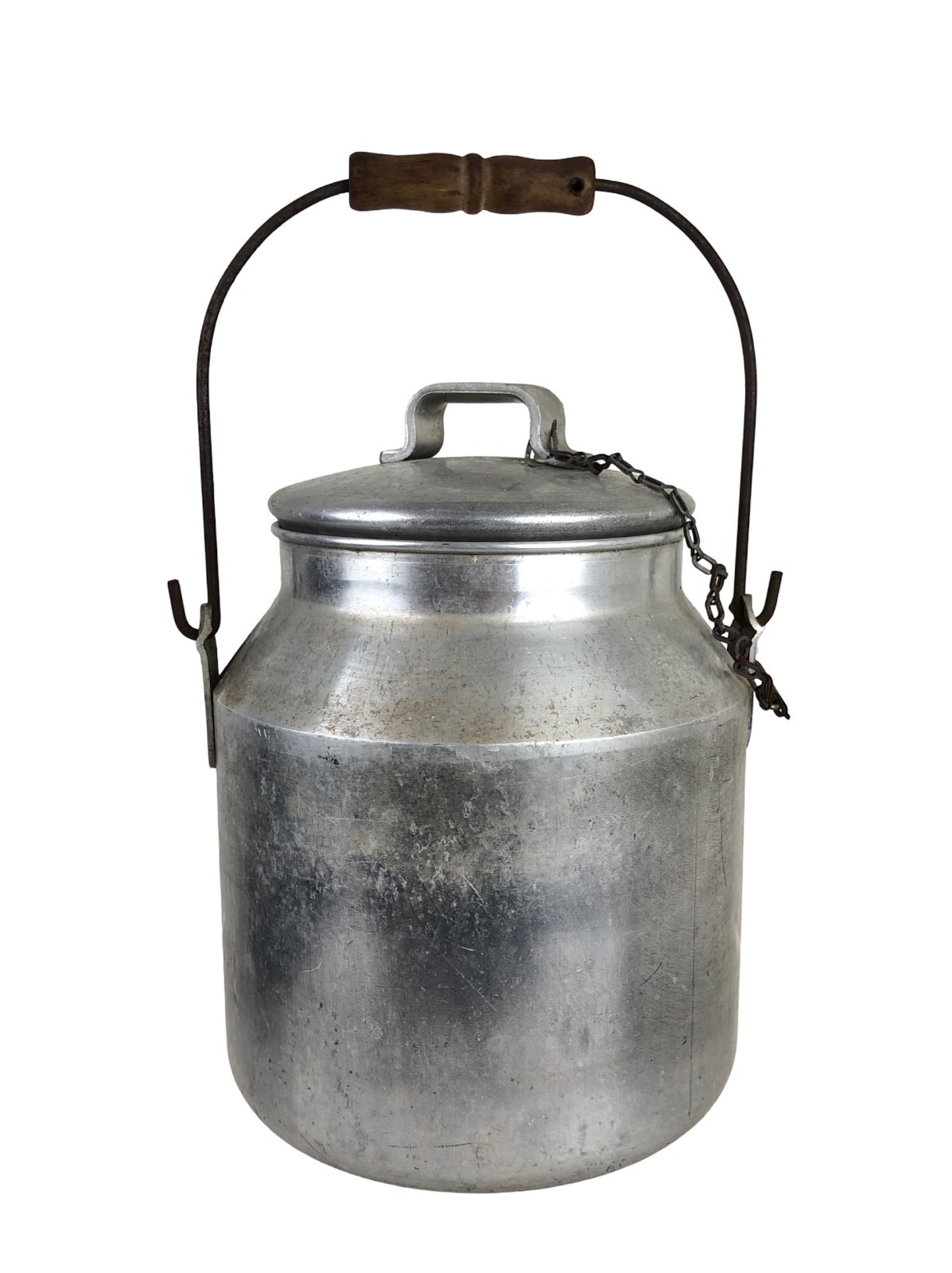 USN Nicro Aluminum Cream Pail Wooden Handle WWII Era Bucket 12 x 8 x 8″