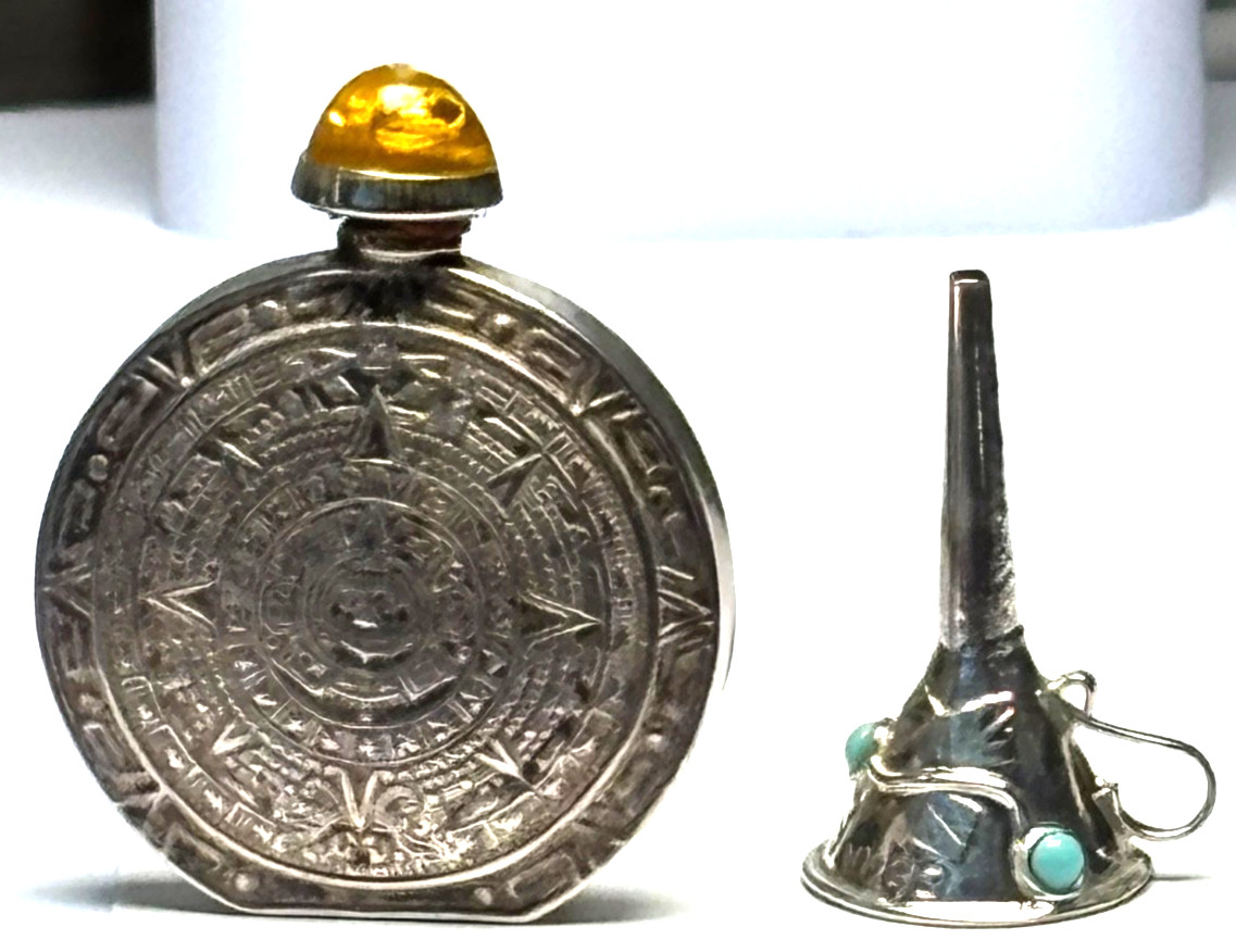 8g Vintage Sterling Silver Amber Snuff Perfume Bottle + Funnel Turquoise Mexico