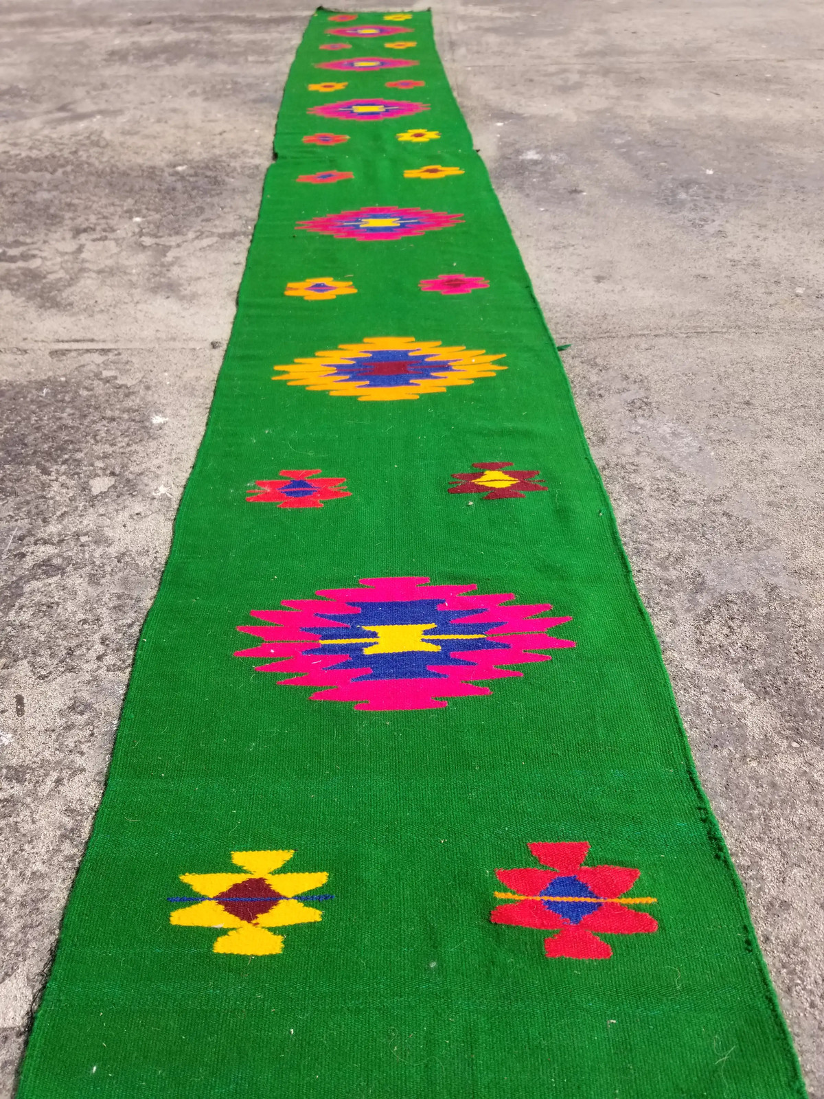 Vintage Traditional Handmade Mexican Wool Multicolor Runner 14.9×1.8 ft