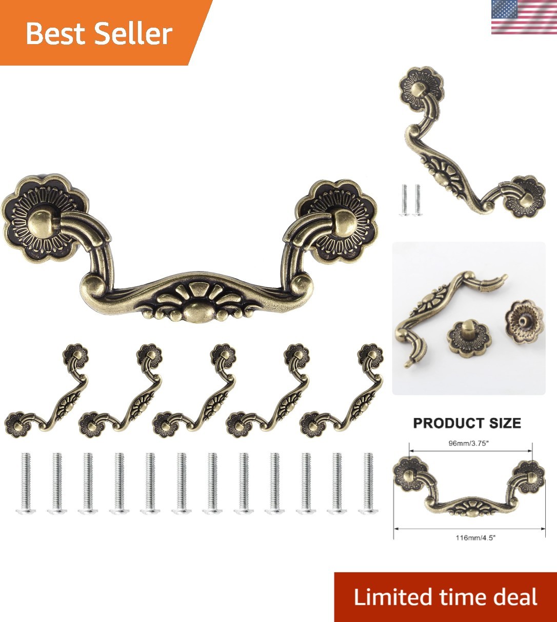 Durable Antique Bronze Pull Handles Set of 6 – 3.75″ Hole Spacing, Easy Install