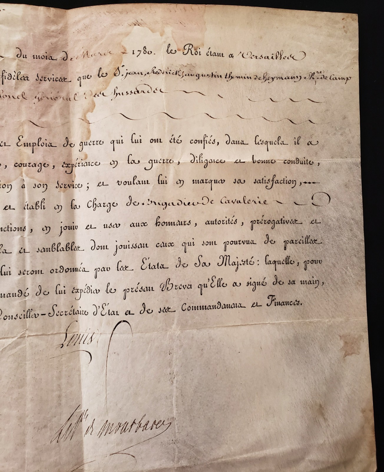 LOUIS XVI Signed Commission for Jean Frédéric Augustin Thomin de Heymann – 1780