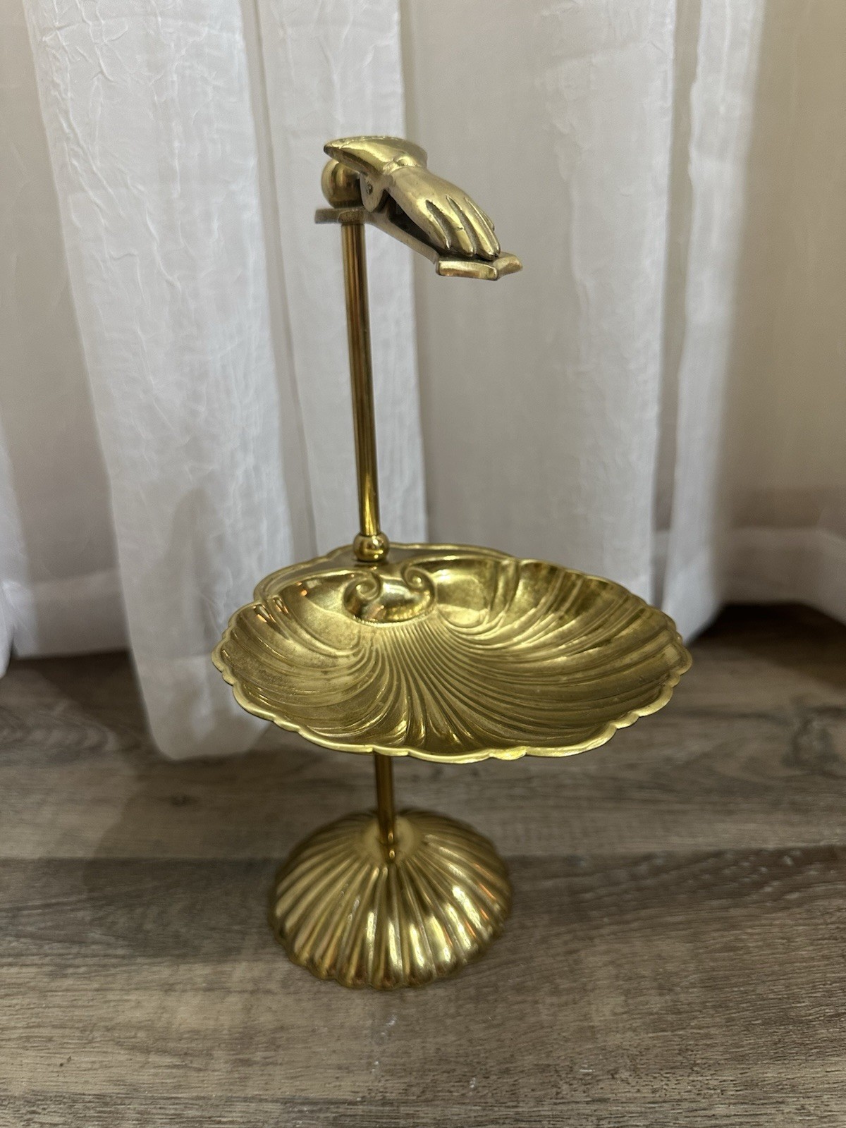 Seashell Brass Soap Dish Stand Hand Shaped Towel Clip Vintage Hollywood Regency