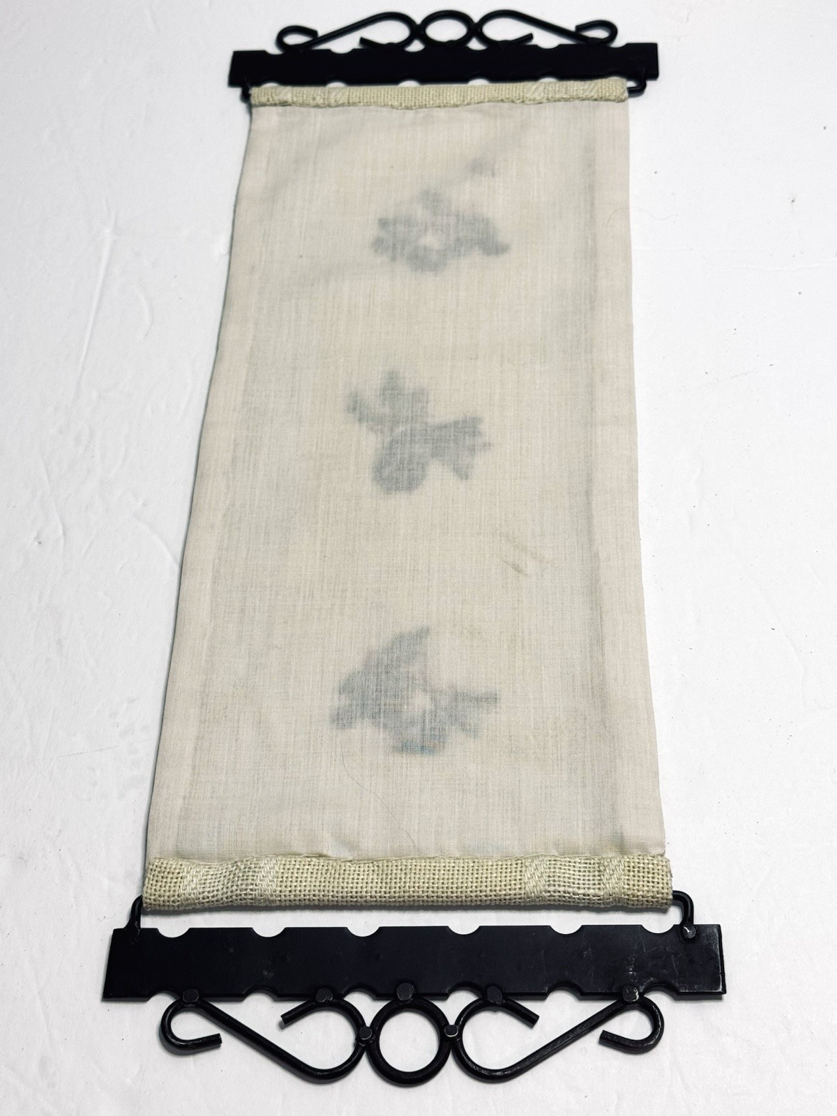 Vtg Needlepoint Bell Pull Wall Door Hanging Birds Floral 19” Metal Hanger Signed