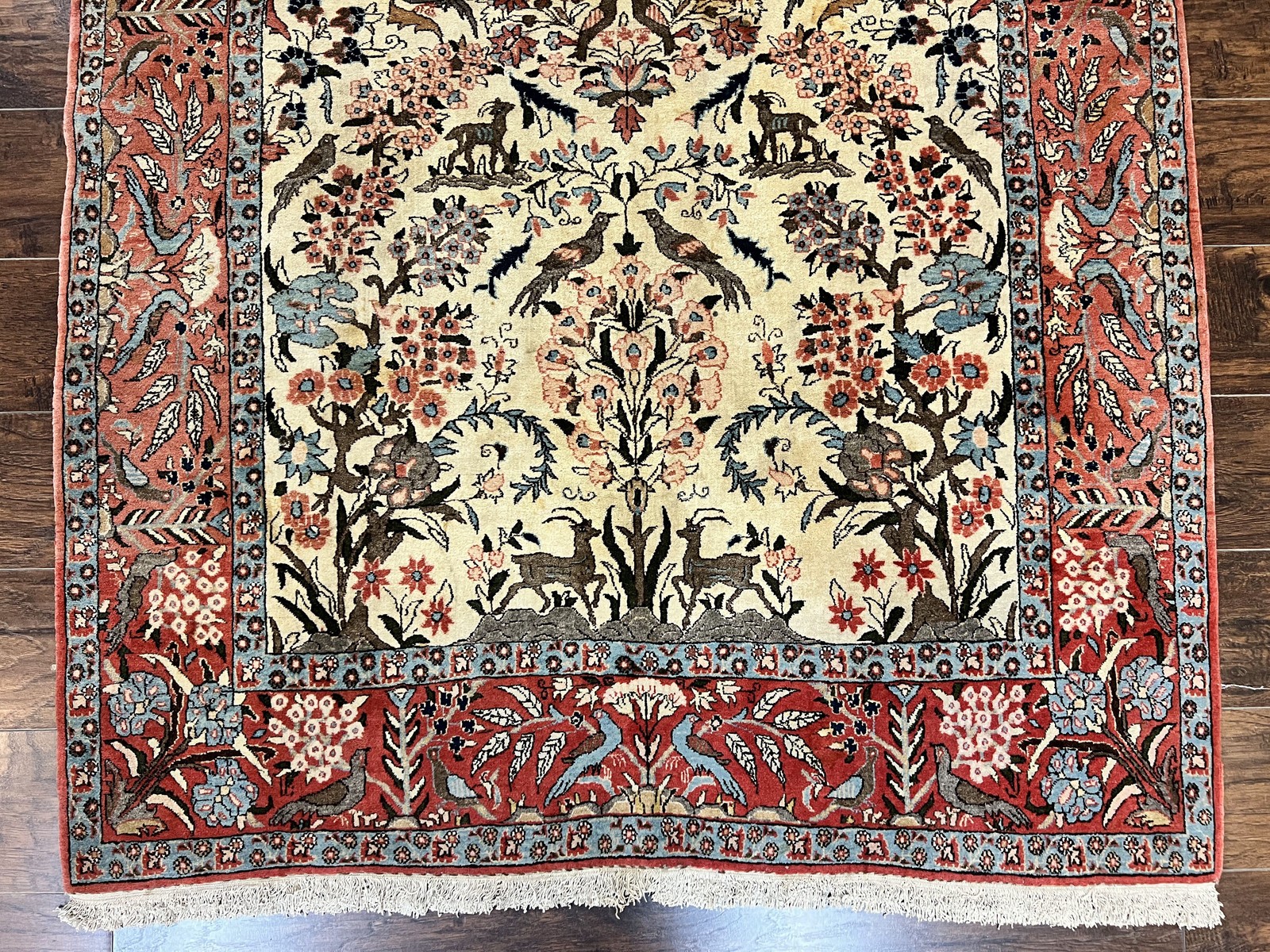 Tree of Life Rug 5×7 Animal Motifs Deer Birds Fine 225 KPSI Vintage Handmade