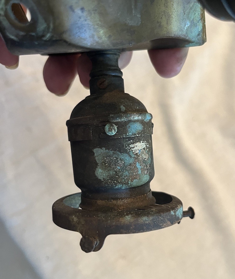 Antique Mission Arts & Crafts Brass 4 Light Electric Ceiling Beam Light Fixture