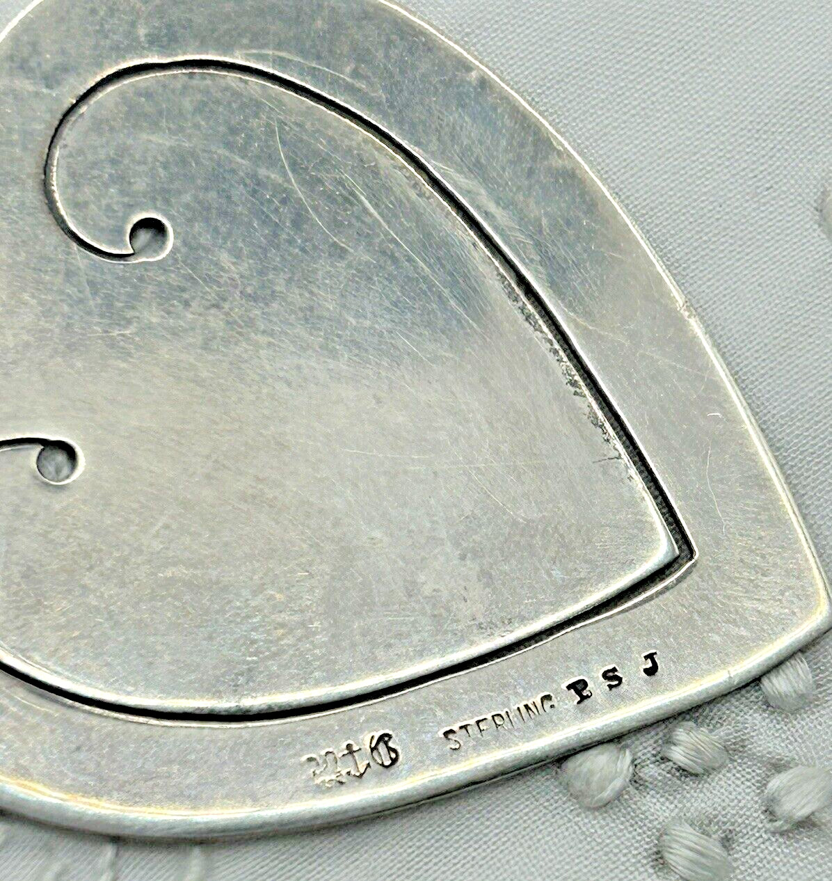 Vintage Solid Sterling Silver HEART SHAPED BOOKMARK Signed PSJ