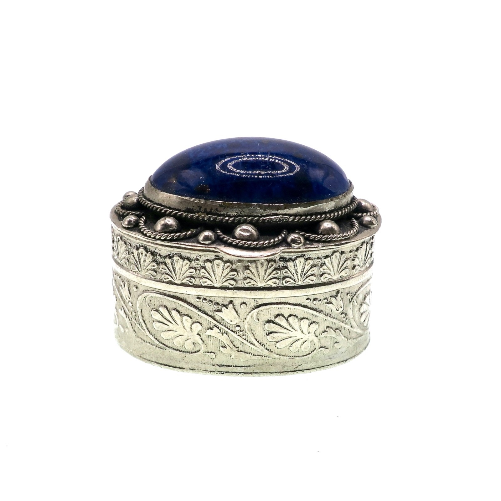 Sterling Silver VINTAGE Trinket/Pill Box W/ Large Oval Blue Lapis Stone Italy