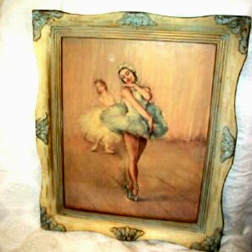 Vintage Aqua Ballet Print Pal Fried Cottagecore Ornate Custom Frame Stunning