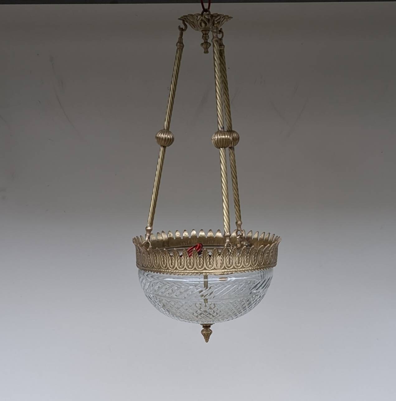 Art Deco Dome Chandelier Brass Cut Glass Pendant Light Vintage Ceiling Lamp