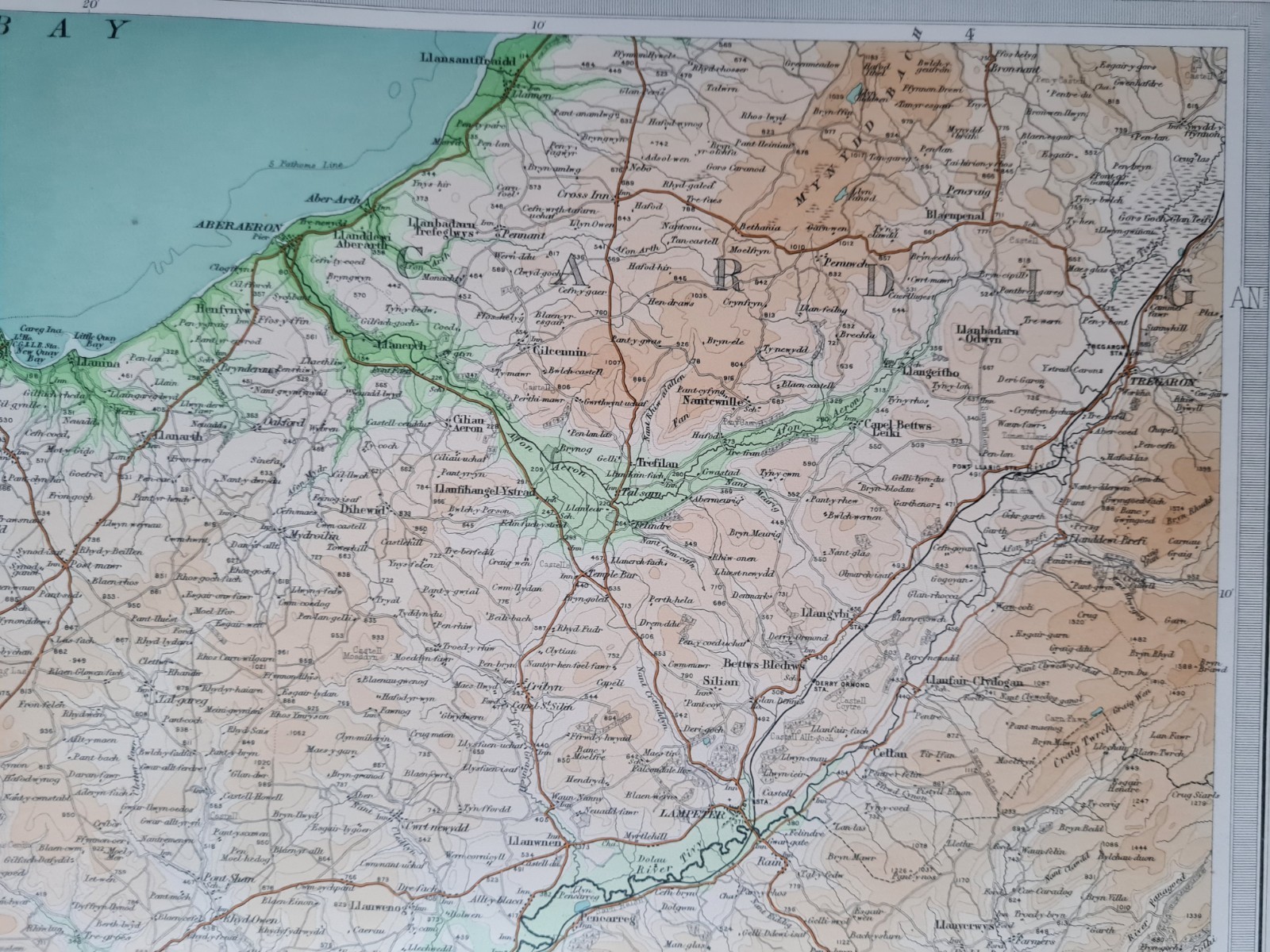 Antique 1903 Map – Cardigan – Lampeter – Carmarthenshire – Bartholomew