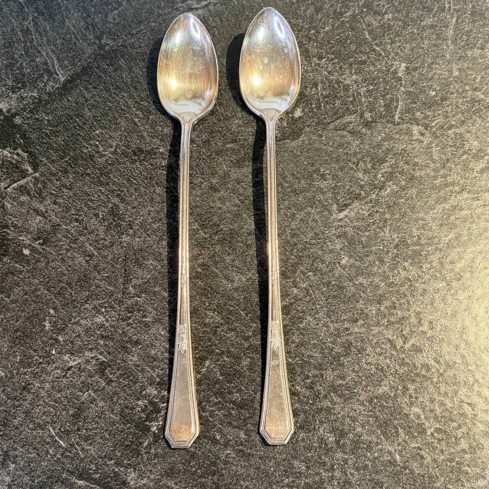 1923 Wm Rogers & Son AA MAYFAIR 7.5” Ice Tea Spoons Int’l Silver Art Deco 2 Pc