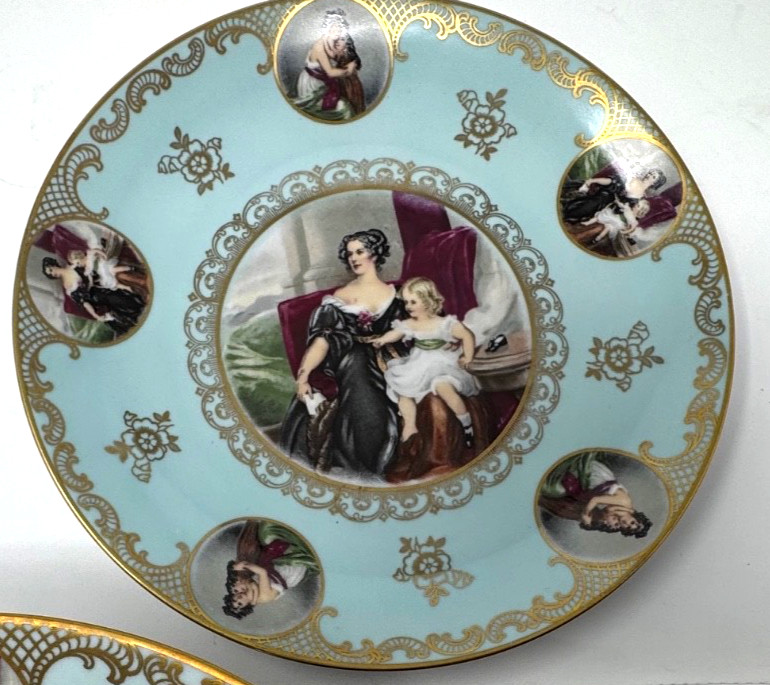TWO – 10.5″ MITTERTEICH BAVARIA MOTHER/DAUGHTER PORCELAIN LEBRUN CHARGER PLATES