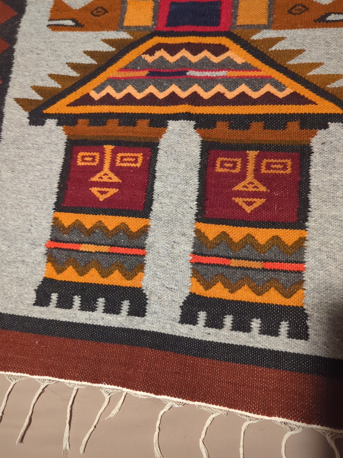 Vintage Handmade Peruvian Pictorial Multicolor Rug 37×24 in