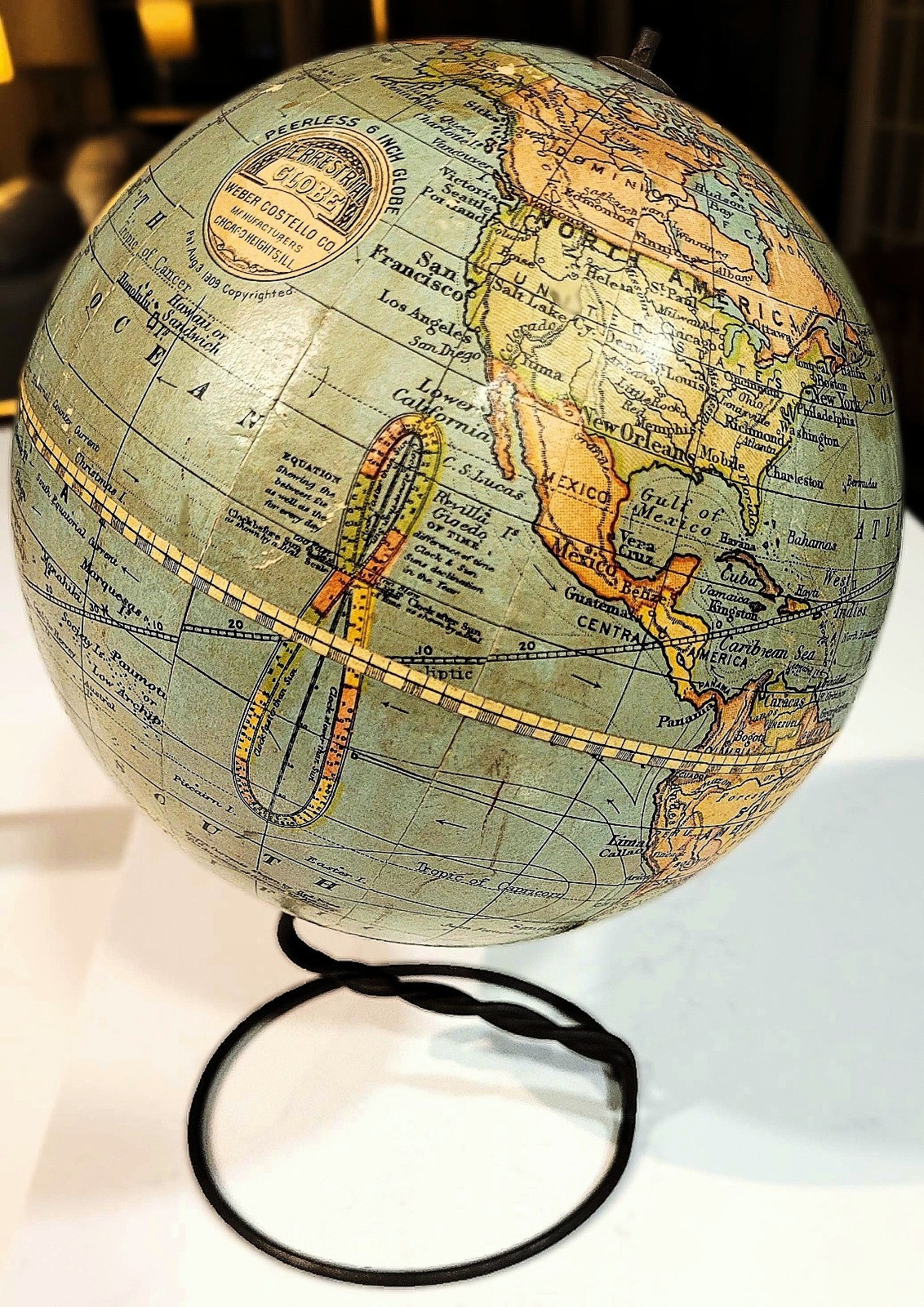 Antique Peerless 6 Inch Terrestrial Student Globe Weber Costello Co Patent 1909