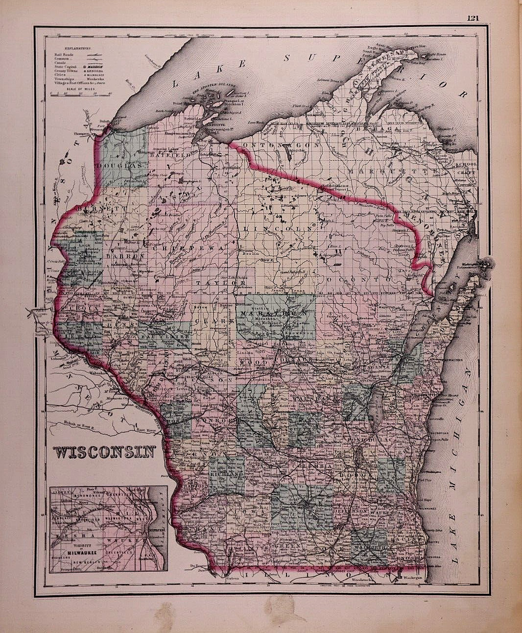 1876 Map ~ WISCONSIN – LAKE SUPERIOR by O.W. Gray ~ (14×17)-#08