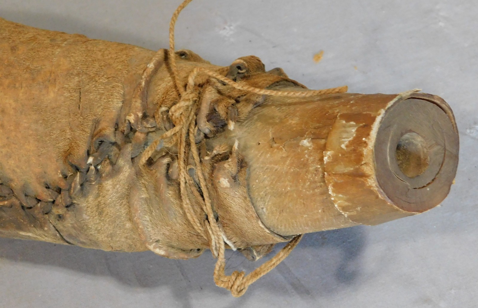 Antique African Horn Drum Animal Hide Covered Kudu Horn Instrument Early 20th C